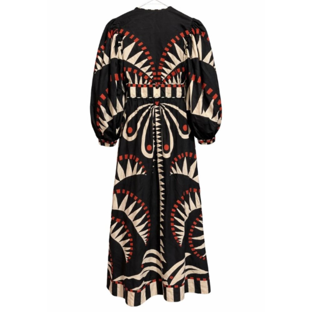 Farm Rio Coconut Grove Puff Sleeve V-Neck Maxi Dress Black Women's Size XS - Picture 6 of 9